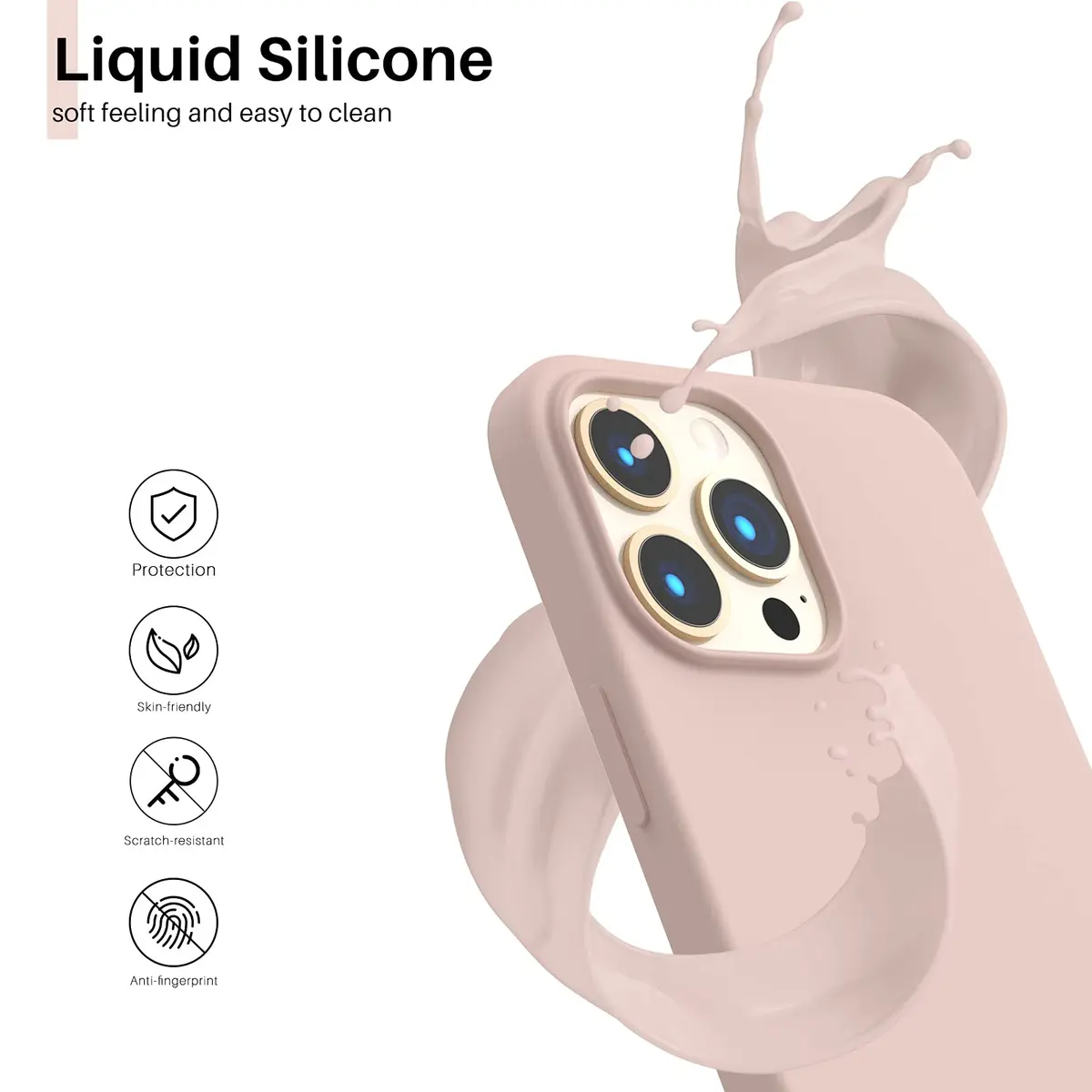 ORNARTO Compatible with iPhone 13 Pro Max Case 6.7" | Liquid Silicone, Full Cover, Pink - view 3