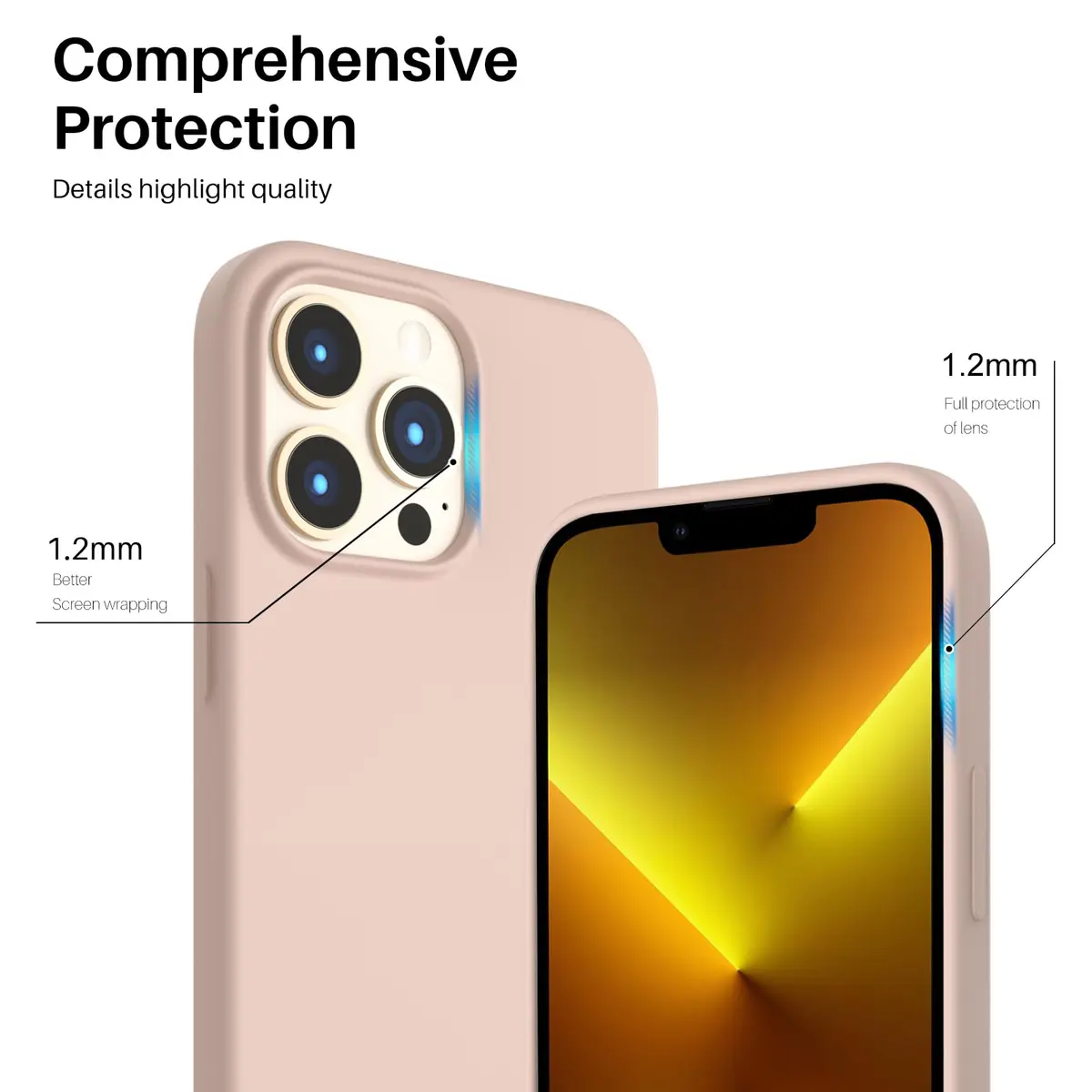 ORNARTO Compatible with iPhone 13 Pro Max Case 6.7" | Liquid Silicone, Full Cover, Pink - view 4