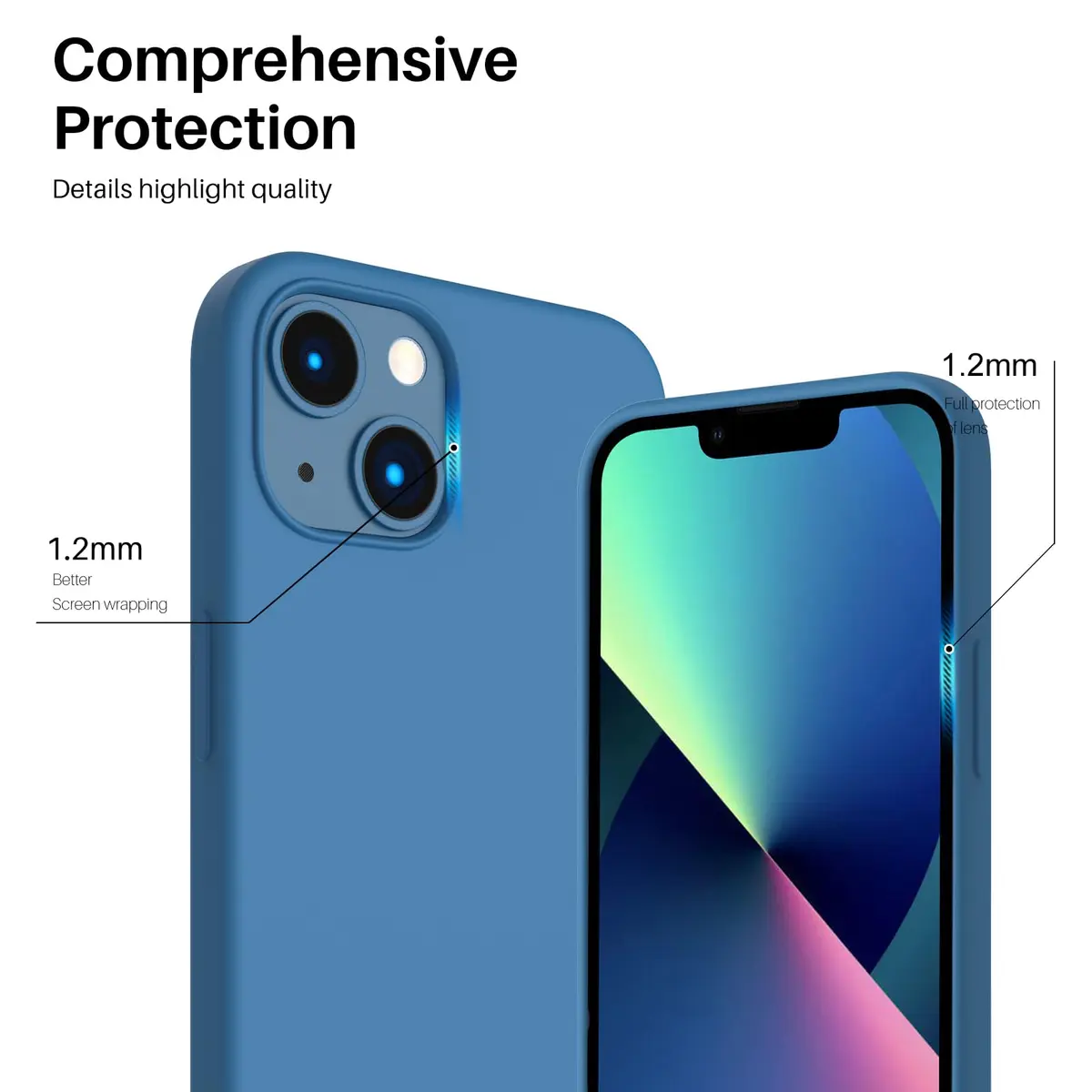 ORNARTO Slim Liquid Silicone Case for iPhone 13 (6.1-inch) | 3-Layer Full Coverage Soft Gel Protective Cover - view 4