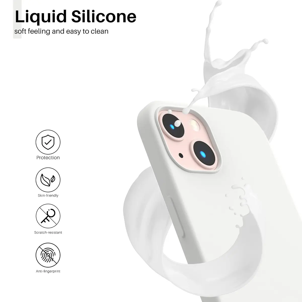 ORNARTO Liquid Silicone Case for iPhone 13 (6.1-inch), White | Shockproof, Slim Fit, Wireless Charging Compatible - view 3