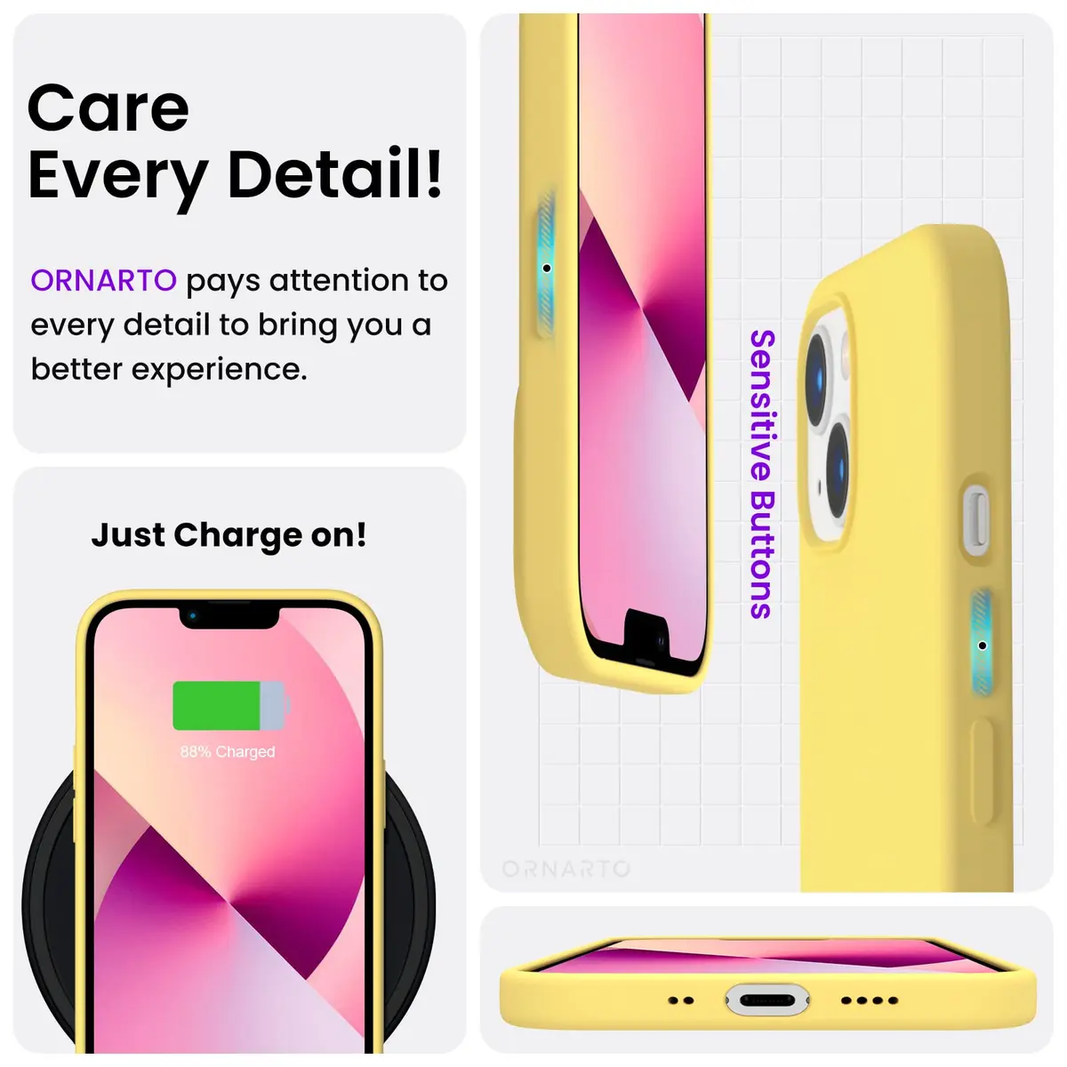 ORNARTO Liquid Silicone Case for iPhone 13 Mini (5.4 inches) | Shock-Absorbent, Smooth Touch, Microfiber Lining - view 5