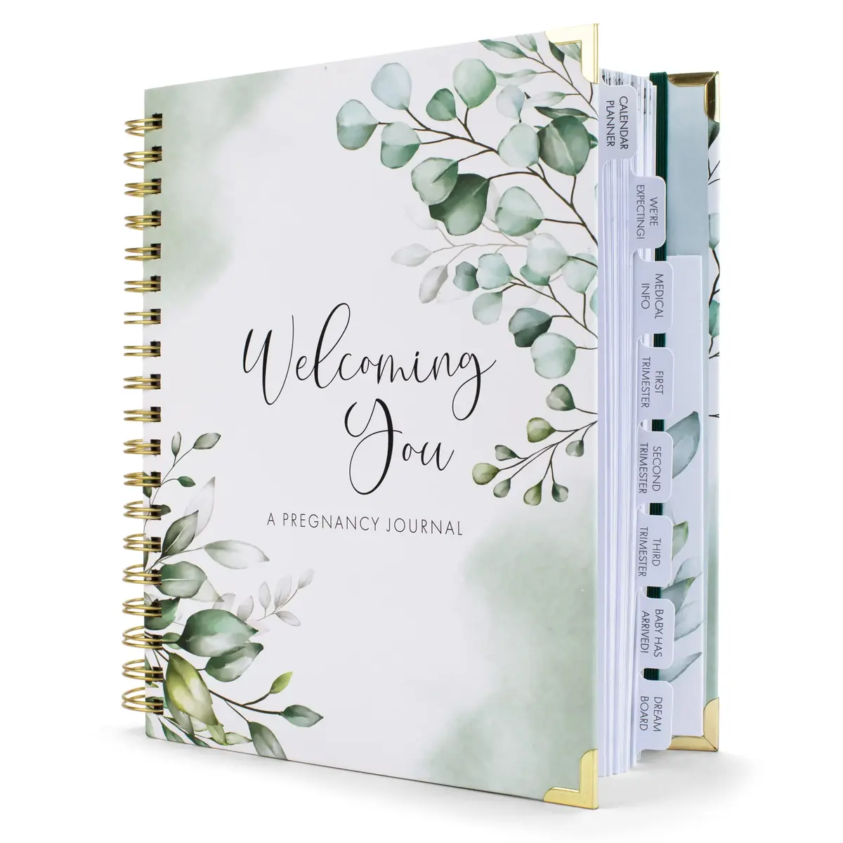 ZICOTO Pregnancy Journal and Memory Book with Stickers | 9x10 inches, 105 pages, Greenery design - main product image