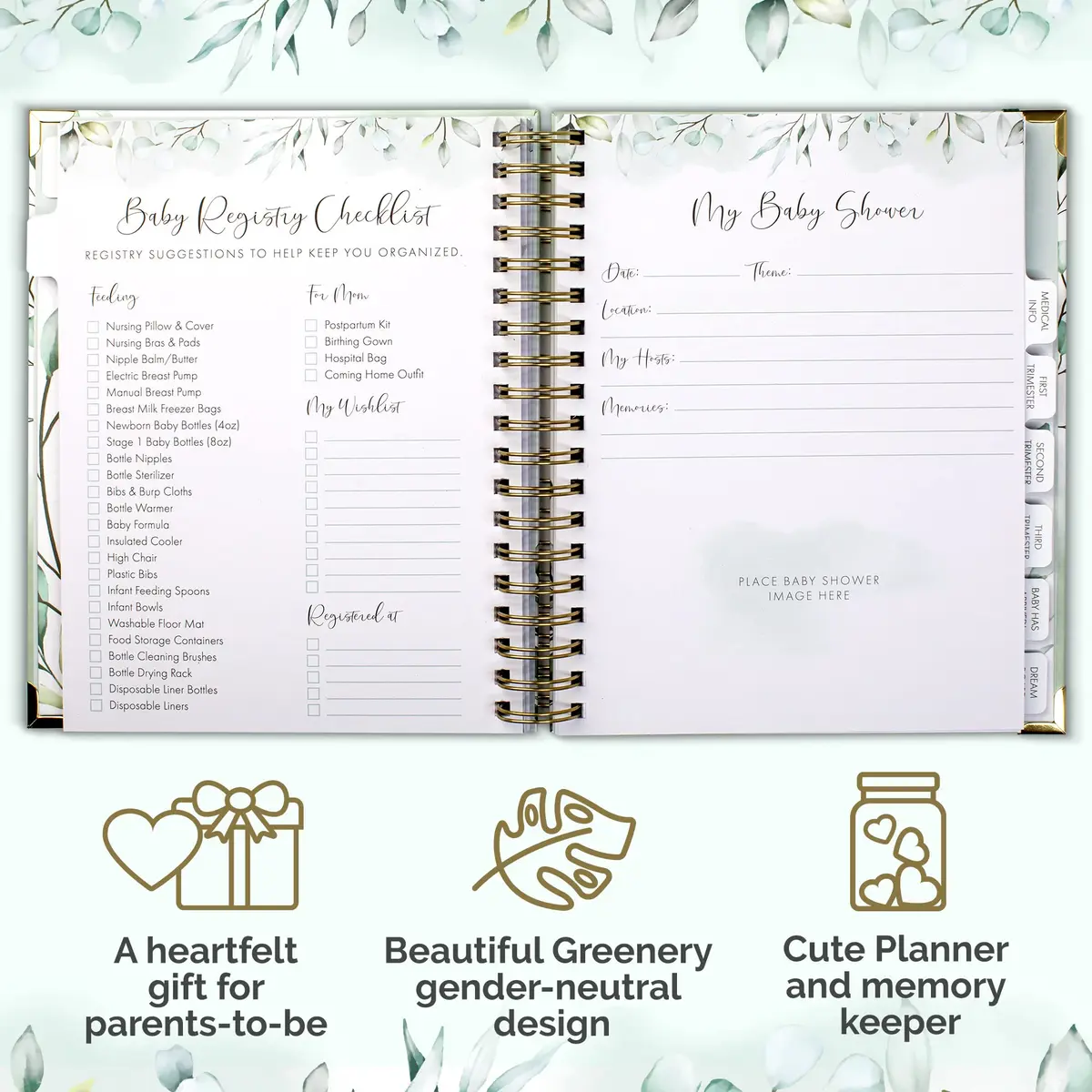 ZICOTO Pregnancy Journal and Memory Book with Stickers | 9x10 inches, 105 pages, Greenery design - view 6