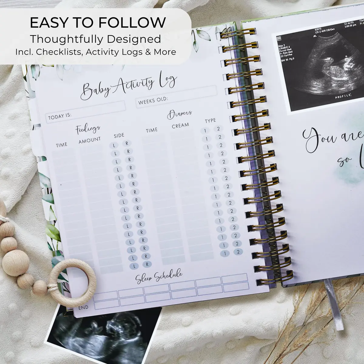 ZICOTO Pregnancy Journal and Memory Book with Stickers | 9x10 inches, 105 pages, Greenery design - view 9