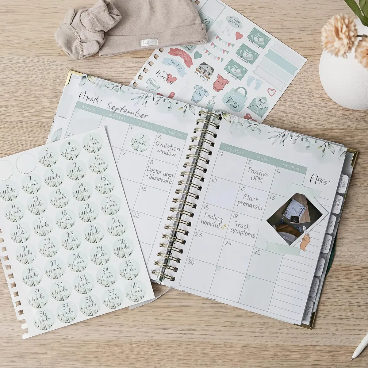 ZICOTO Pregnancy Journal and Memory Book with Stickers | 9x10 inches, 105 pages, Greenery design - view 2