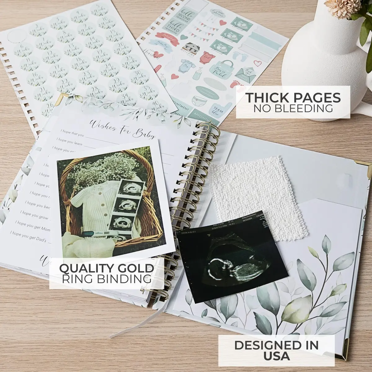 ZICOTO Pregnancy Journal and Memory Book with Stickers | 9x10 inches, 105 pages, Greenery design - view 3