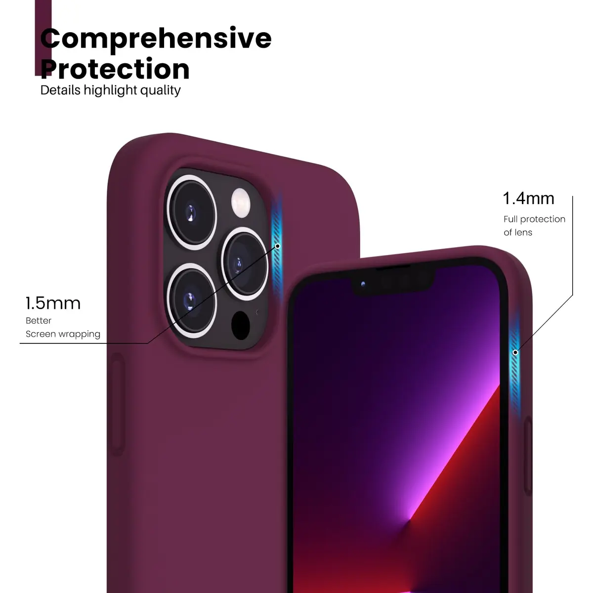 ORNARTO Liquid Silicone Case for iPhone 13 Pro 6.1-inch (15.5cm) | Smooth Touch & Reinforced Toughness - view 5