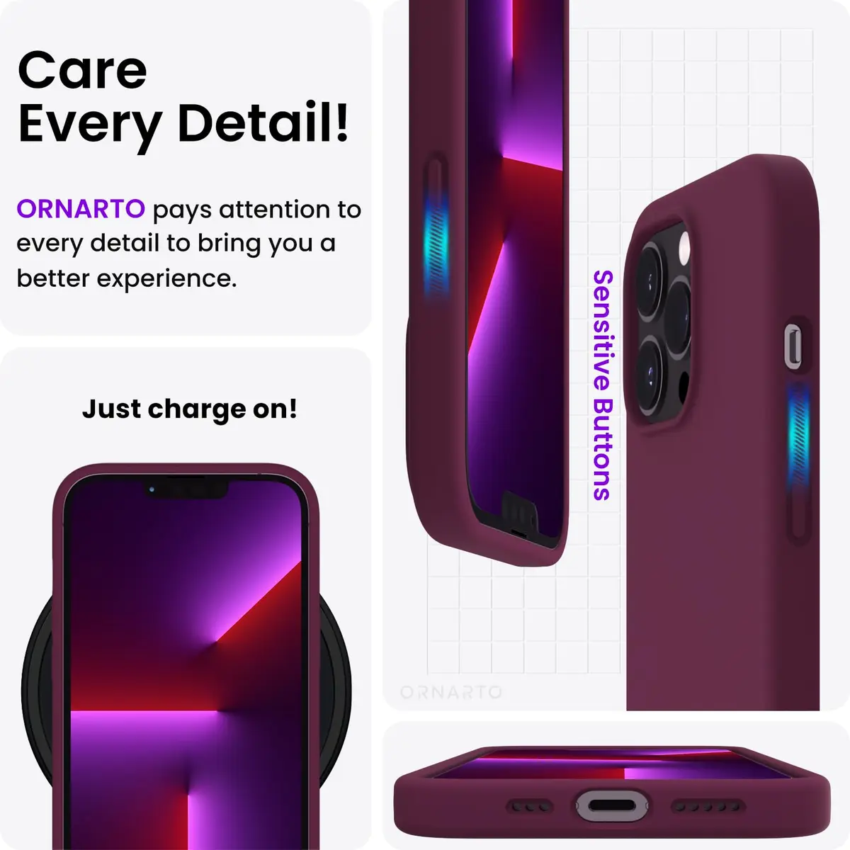 ORNARTO Liquid Silicone Case for iPhone 13 Pro 6.1-inch (15.5cm) | Smooth Touch & Reinforced Toughness - view 4