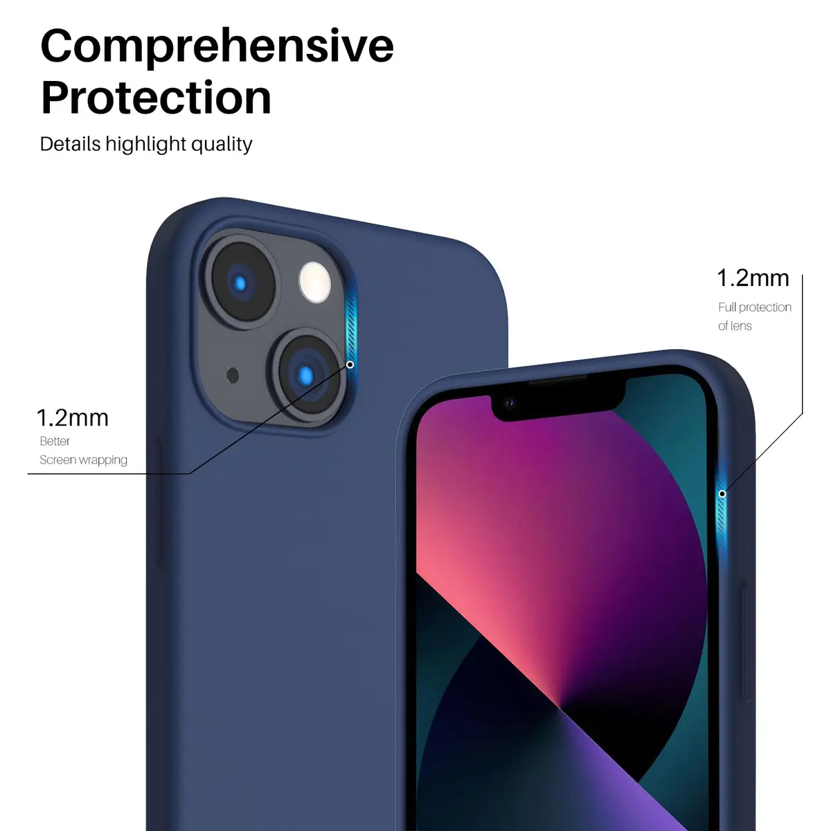 ORNARTO Liquid Silicone Case for iPhone 13 Mini 5.4 inch (13.5 cm) | Soft Gel Rubber with Microfiber Lining - view 4