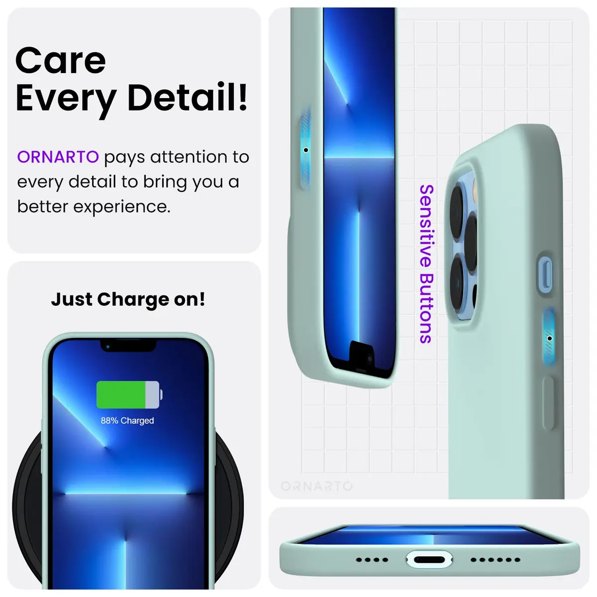 ORNARTO Compatible with iPhone 13 Pro Max Case 6.7" | Liquid Silicone, Full Coverage, Soft Rubber, Mint Green - view 5