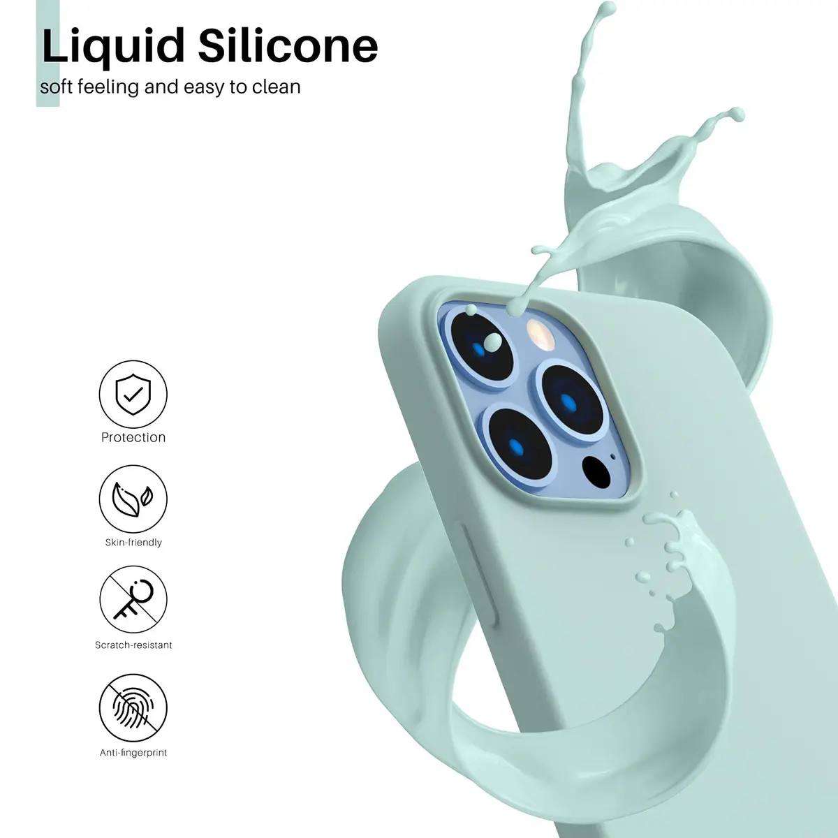 ORNARTO Compatible with iPhone 13 Pro Max Case 6.7" | Liquid Silicone, Full Coverage, Soft Rubber, Mint Green - view 3