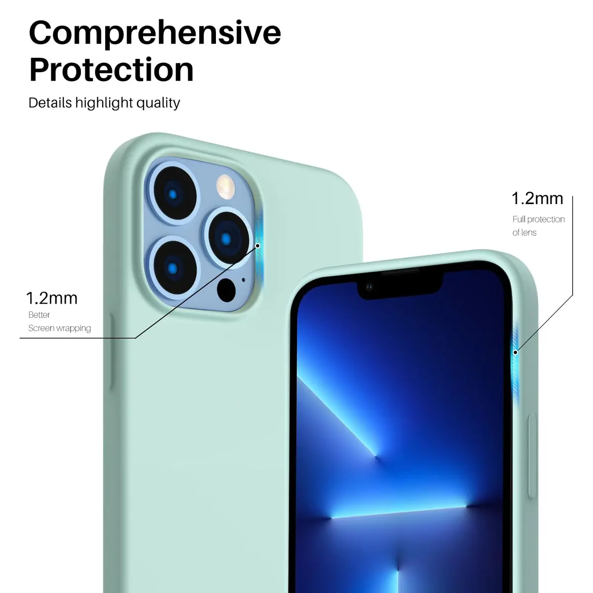 ORNARTO Compatible with iPhone 13 Pro Max Case 6.7" | Liquid Silicone, Full Coverage, Soft Rubber, Mint Green - view 4