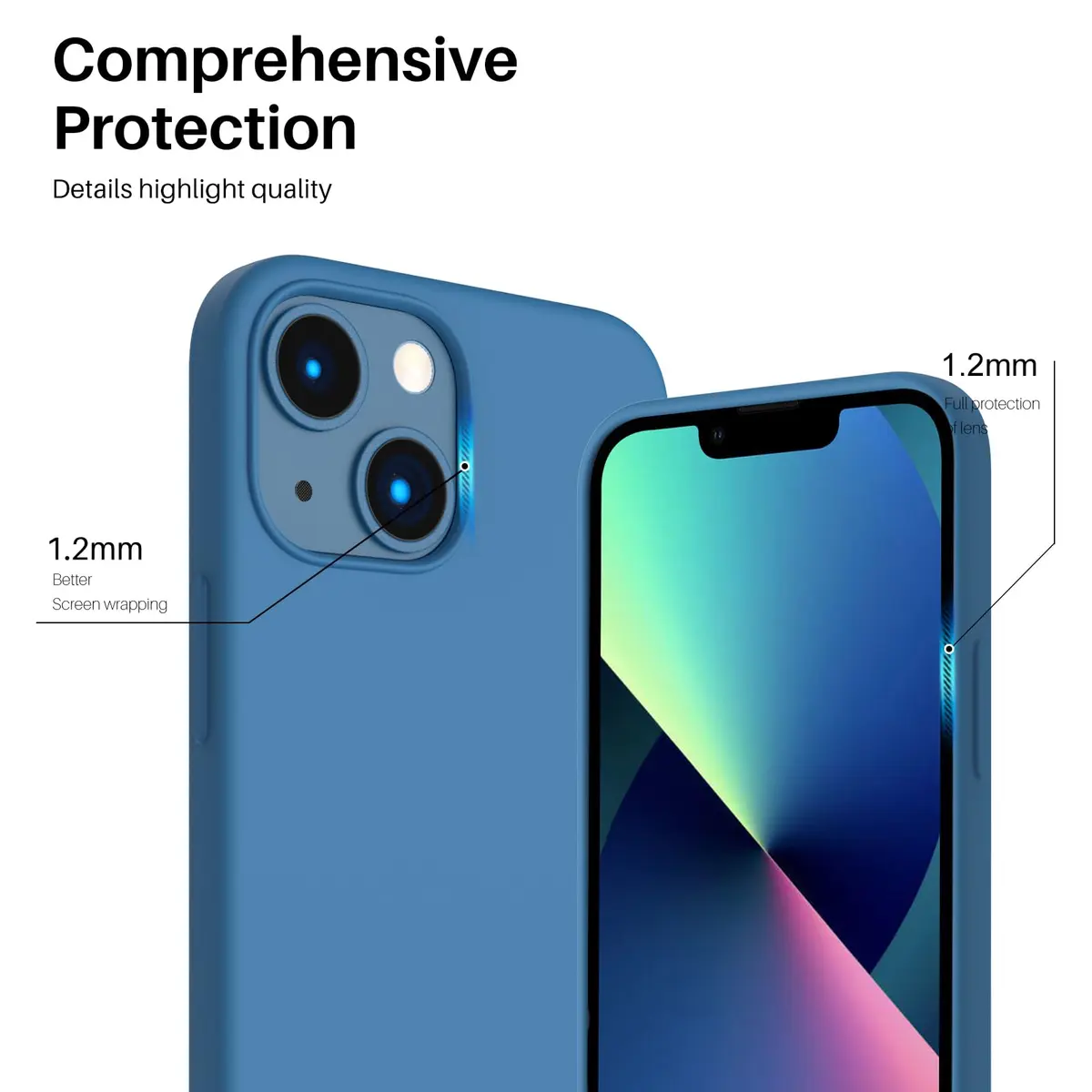 ORNARTO Compatible with iPhone 13 Mini Case, Slim Liquid Silicone 5.4 inch | Full Coverage, Microfiber Cushion, 3 Layers, Blue - view 4