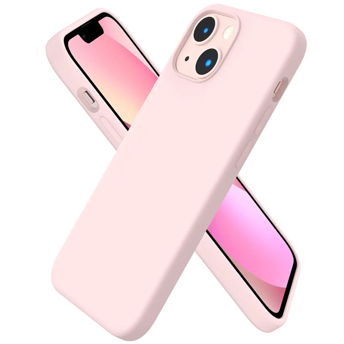 ORNARTO Liquid Silicone Case for iPhone 13 Mini (5.4 inch, 13.7 cm) Pink | Slim Fit Soft Gel Rubber with Microfiber Lining - main product image