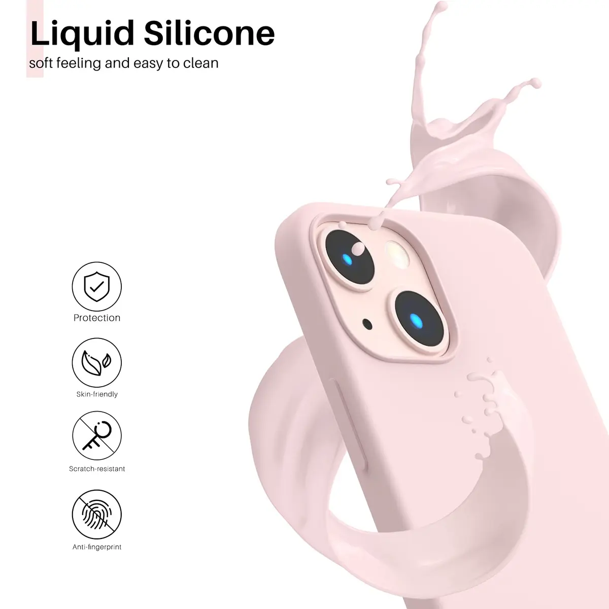 ORNARTO Liquid Silicone Case for iPhone 13 Mini (5.4 inch, 13.7 cm) Pink | Slim Fit Soft Gel Rubber with Microfiber Lining - view 3