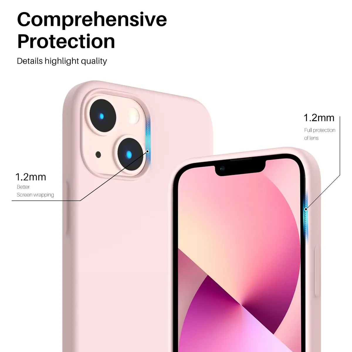 ORNARTO Liquid Silicone Case for iPhone 13 Mini (5.4 inch, 13.7 cm) Pink | Slim Fit Soft Gel Rubber with Microfiber Lining - view 4