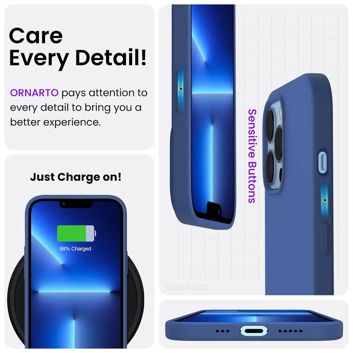 ORNARTO iPhone 13 Pro Case, Slim Liquid Silicone, Royal Blue | Shock-Absorbent & Easy to Clean - view 5