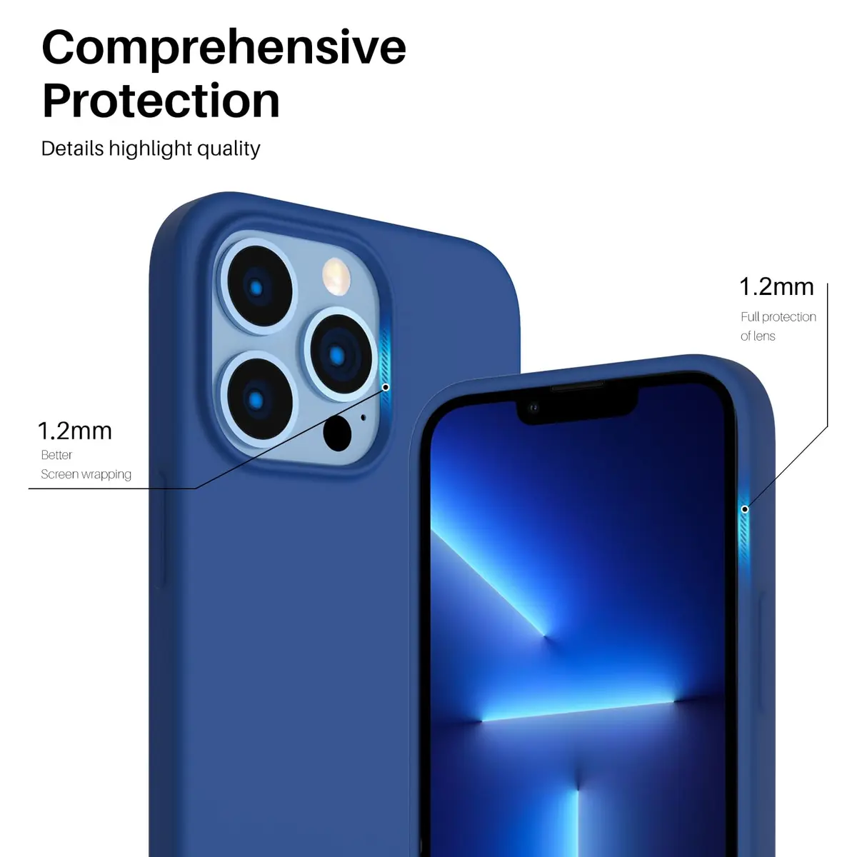 ORNARTO iPhone 13 Pro Case, Slim Liquid Silicone, Royal Blue | Shock-Absorbent & Easy to Clean - view 4