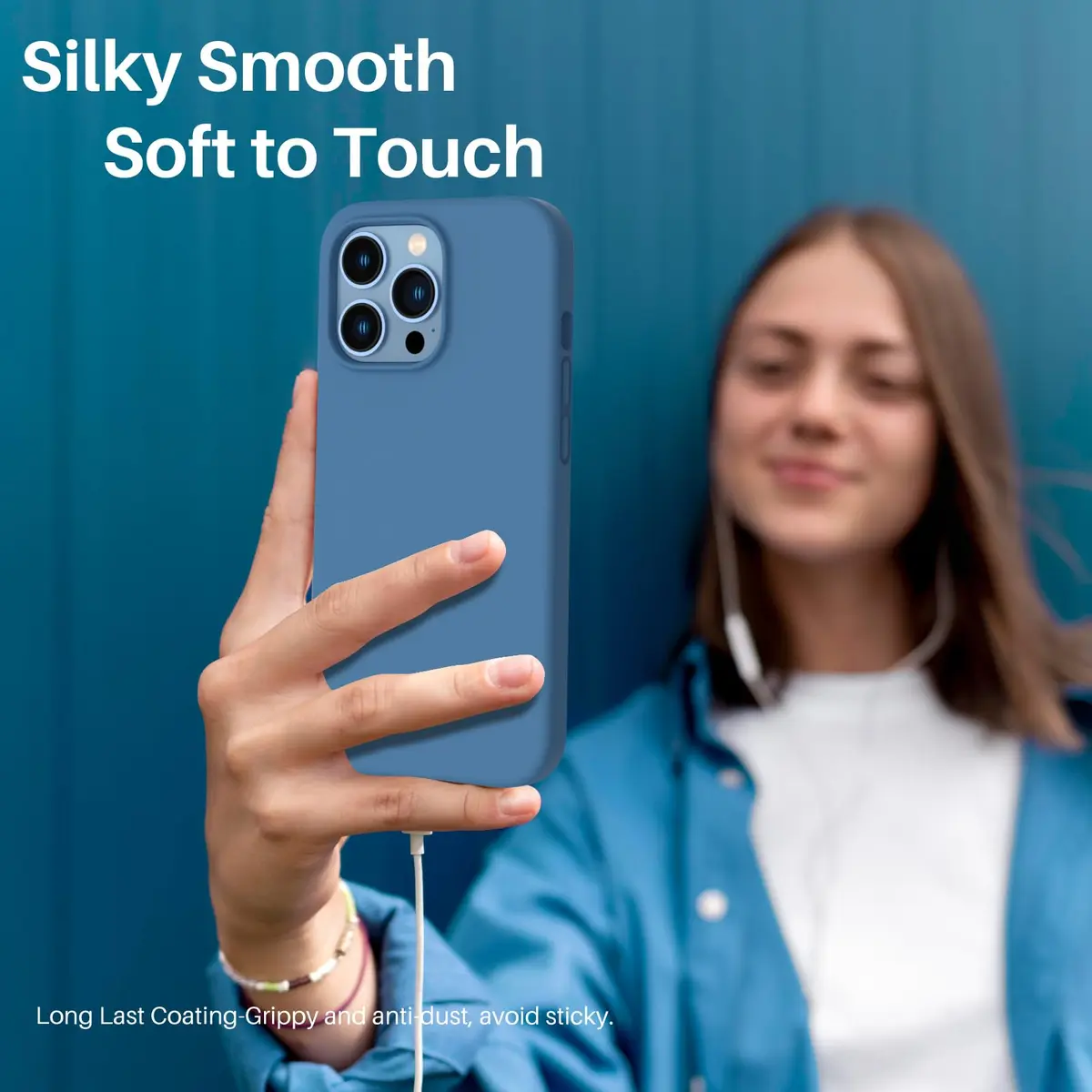 ORNARTO for iPhone 13 Pro Case, Slim Liquid Silicone, Blue | Anti-Dust & Shock-Absorbent - view 6