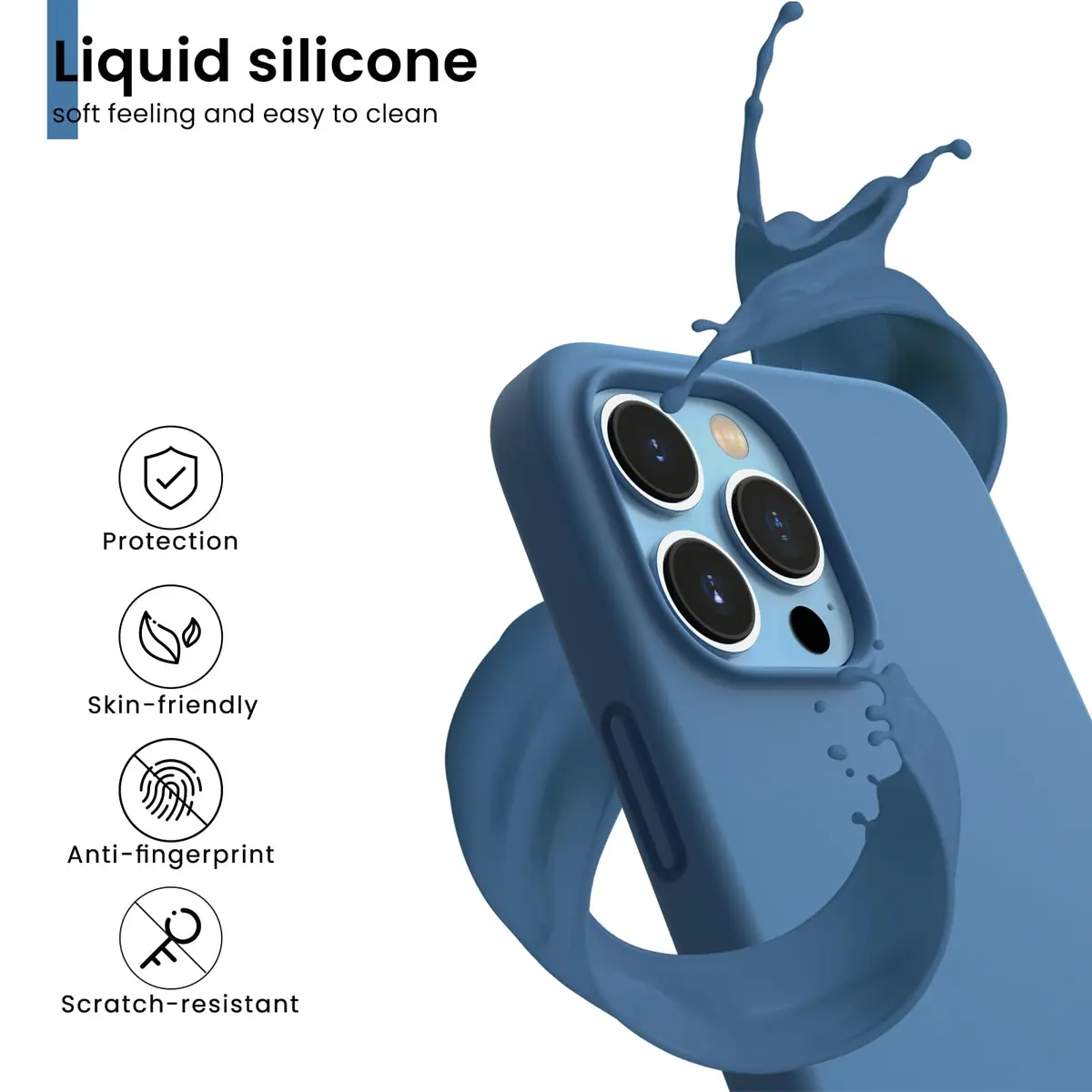 ORNARTO for iPhone 13 Pro Case, Slim Liquid Silicone, Blue | Anti-Dust & Shock-Absorbent - view 3