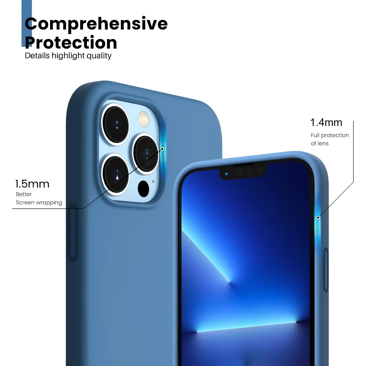 ORNARTO for iPhone 13 Pro Case, Slim Liquid Silicone, Blue | Anti-Dust & Shock-Absorbent - view 4