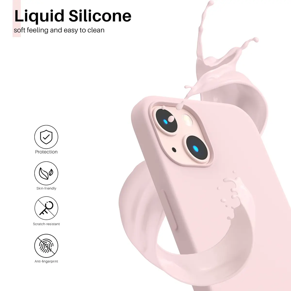 ORNARTO Liquid Silicone Case for iPhone 13 (6.1 inches) | Chalk Pink, SGS/GRS Certified - view 3