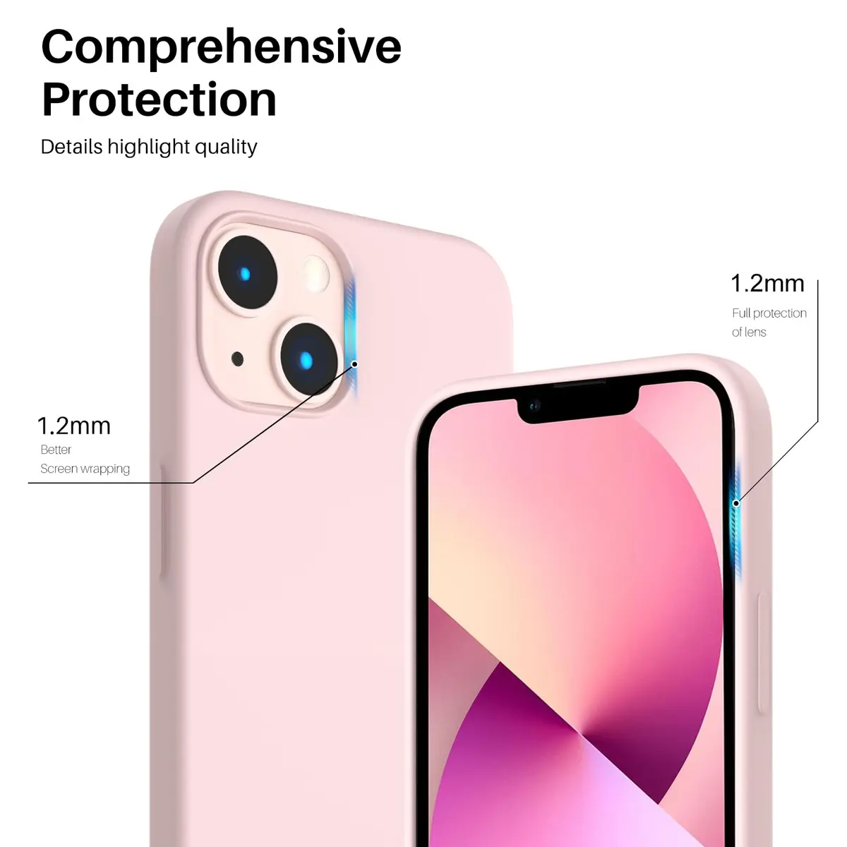 ORNARTO Liquid Silicone Case for iPhone 13 (6.1 inches) | Chalk Pink, SGS/GRS Certified - view 4