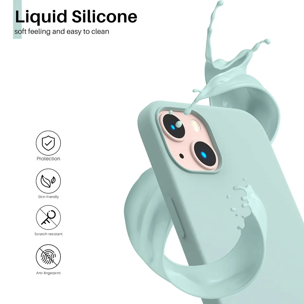 ORNARTO Liquid Silicone Case for iPhone 13 (6.1 inch) | Mint Green, Slim Fit, Shockproof - view 3