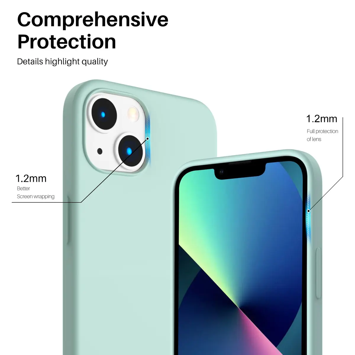 ORNARTO Liquid Silicone Case for iPhone 13 (6.1 inch) | Mint Green, Slim Fit, Shockproof - view 4