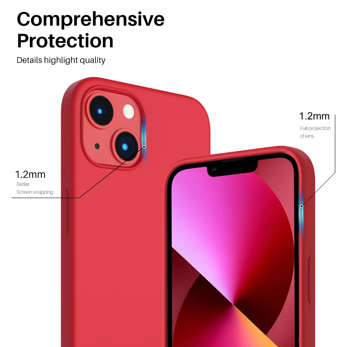 ORNARTO Liquid Silicone Case for iPhone 13, Red | Shockproof & Dustproof, 6.1 inch - view 4