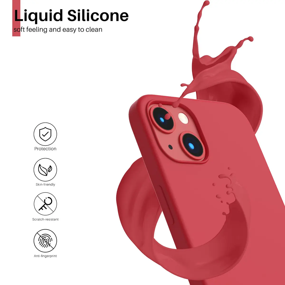 ORNARTO Liquid Silicone Case for iPhone 13, Red | Shockproof & Dustproof, 6.1 inch - view 3