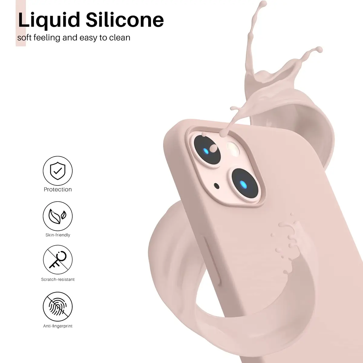 ORNARTO Liquid Silicone Case for iPhone 13, Sand Chalk Pink | Shockproof & Dustproof - view 3