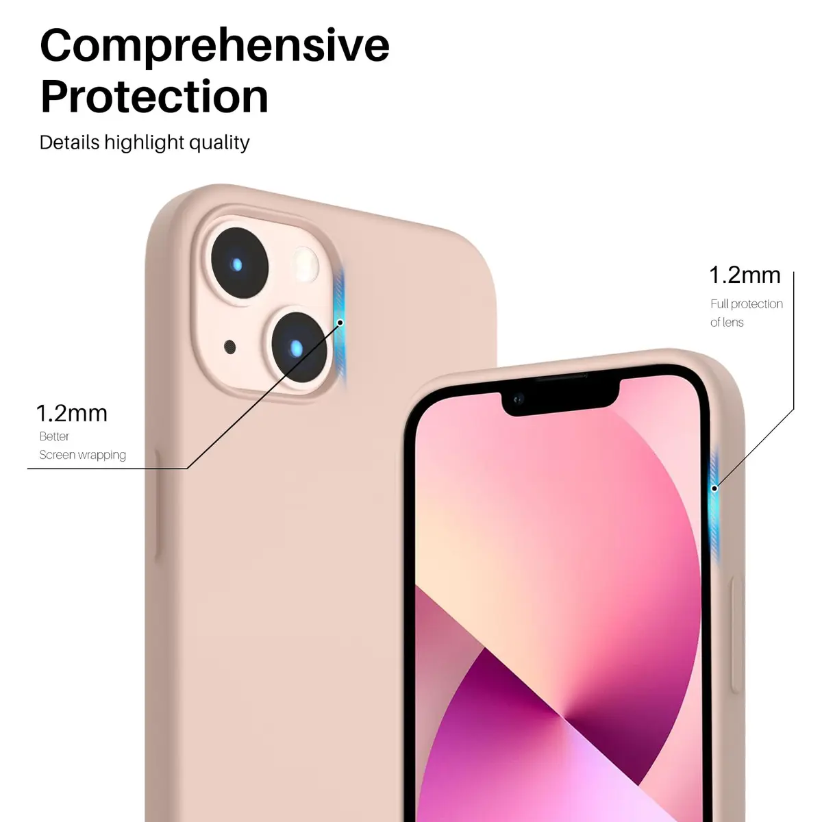 ORNARTO Liquid Silicone Case for iPhone 13, Sand Chalk Pink | Shockproof & Dustproof - view 4