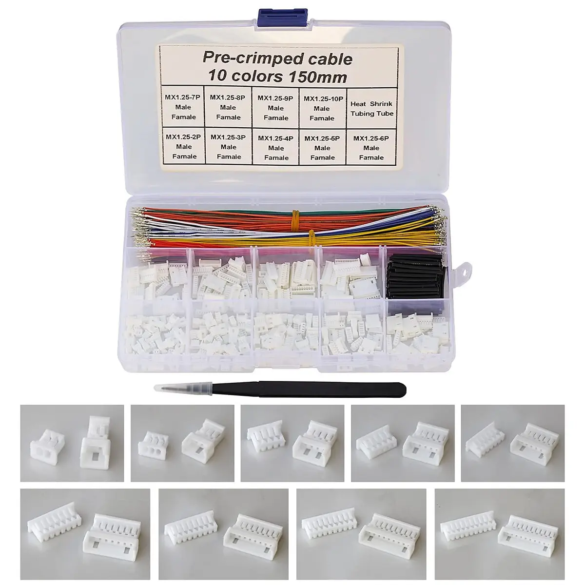 Keszoox MX 1.25mm Connector Kit with 28AWG Pre-Crimped Cables (240 Connectors, 200 Cables) | Molex PicoBlade Compatible for Pixhawk - view 6