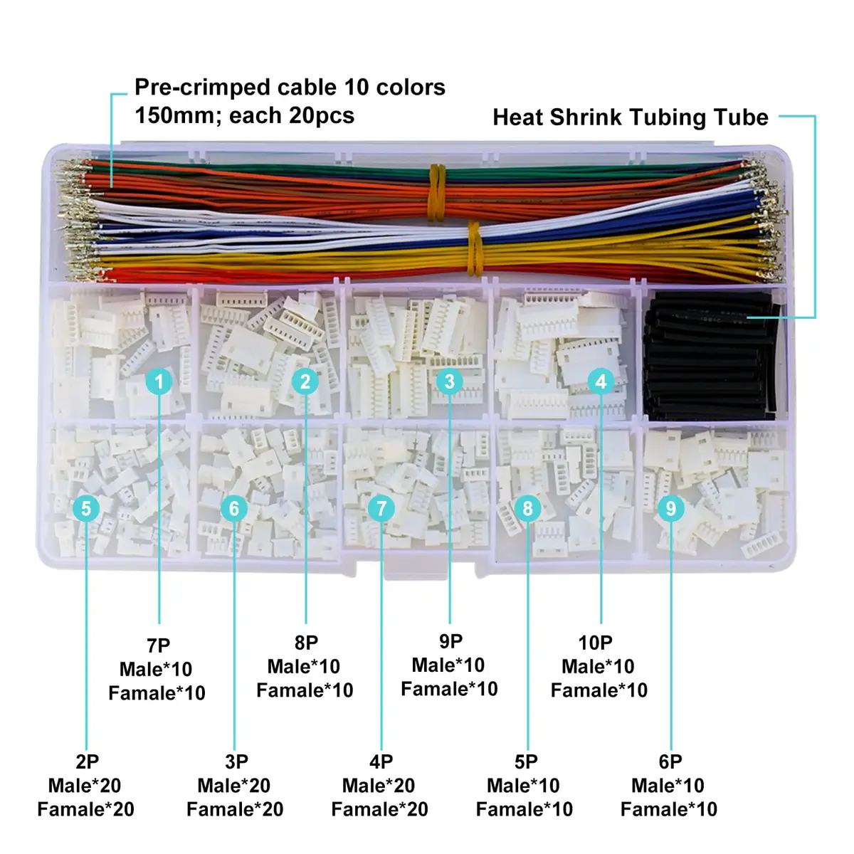 Keszoox MX 1.25mm Connector Kit with 28AWG Pre-Crimped Cables (240 Connectors, 200 Cables) | Molex PicoBlade Compatible for Pixhawk - view 2