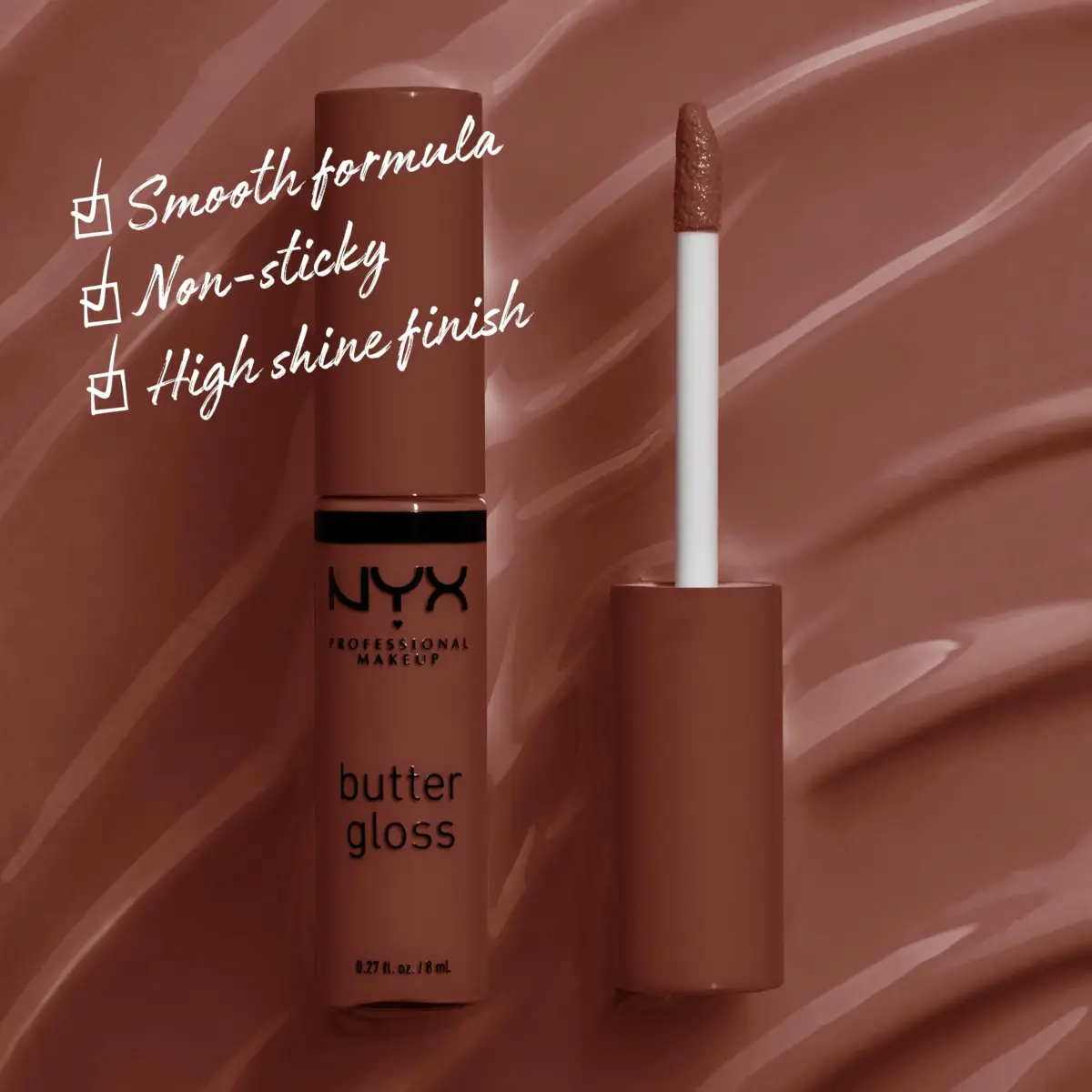 NYX PROFESSIONAL MAKEUP Butter Gloss Brown Sugar Lip Gloss - Brownie Drip (Deep Brown) - view 2