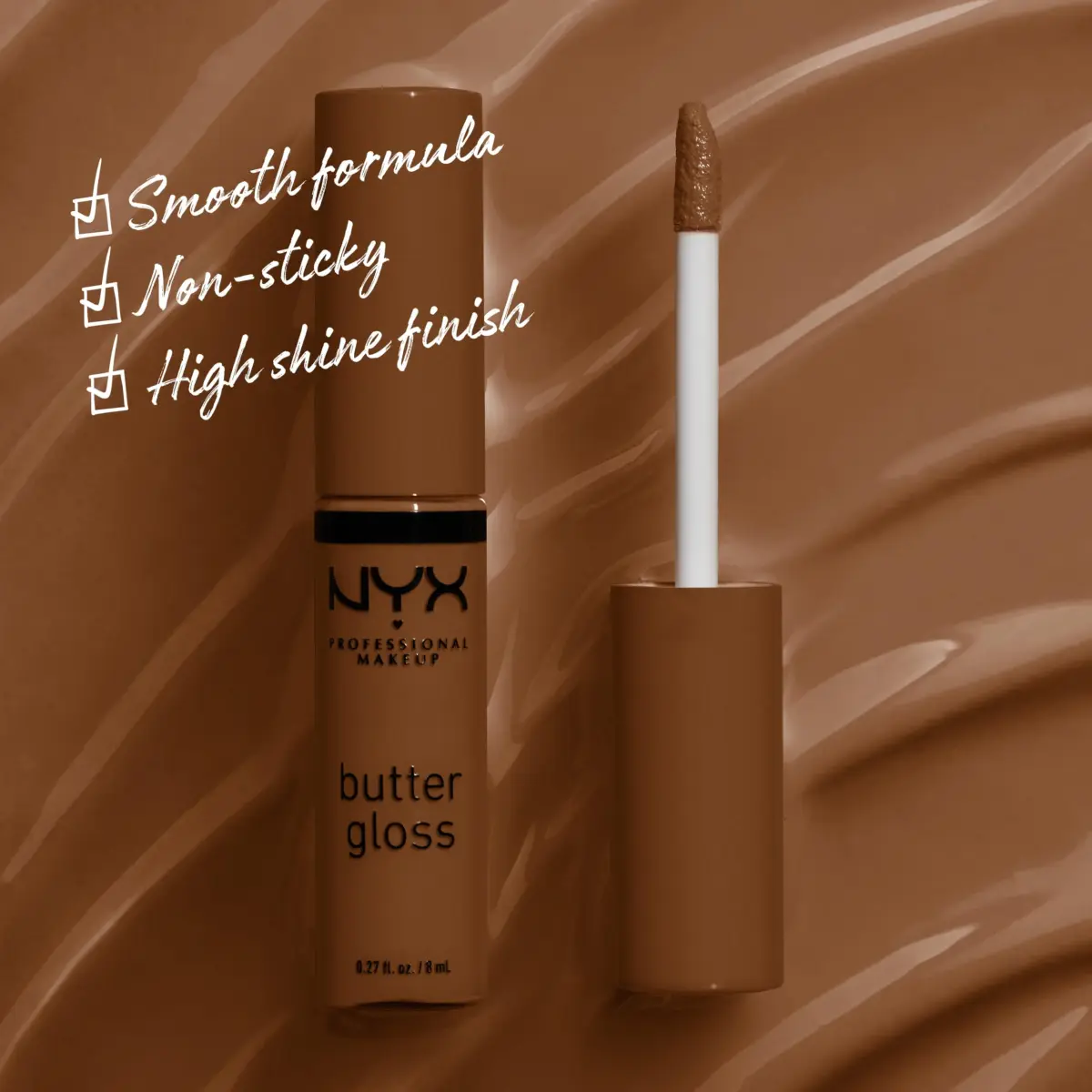 NYX PROFESSIONAL MAKEUP Butter Gloss in Brown Sugar - Caramelt Medium Brown, Vegan & Non-Sticky Shine (7.65 ml / 0.27 Fl Oz) - view 2