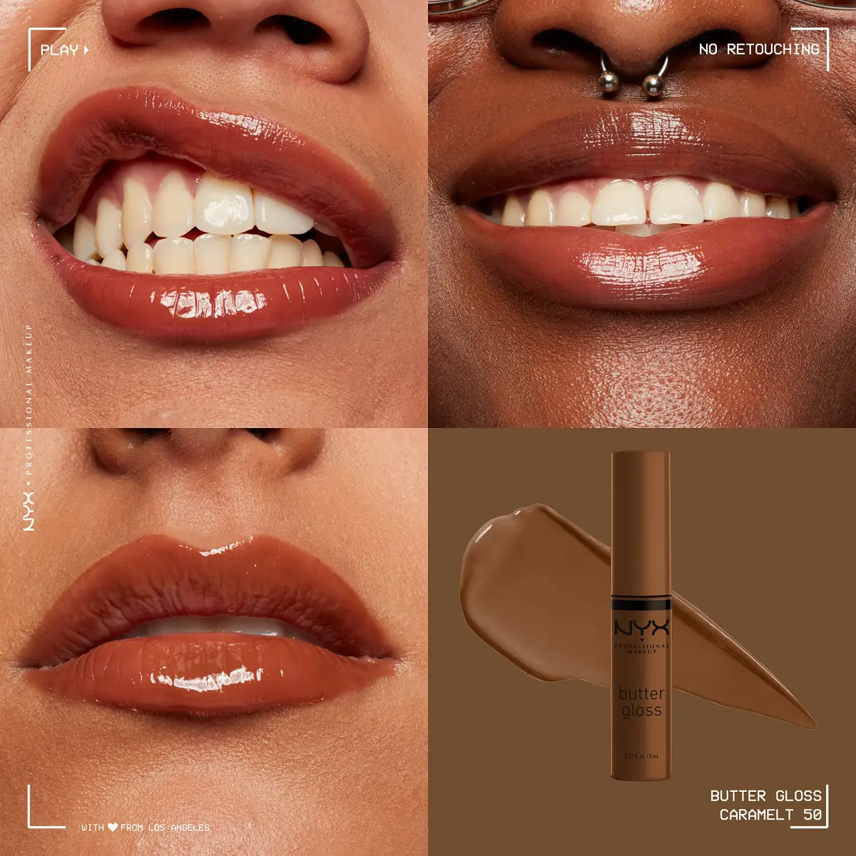 NYX PROFESSIONAL MAKEUP Butter Gloss in Brown Sugar - Caramelt Medium Brown, Vegan & Non-Sticky Shine (7.65 ml / 0.27 Fl Oz) - view 3
