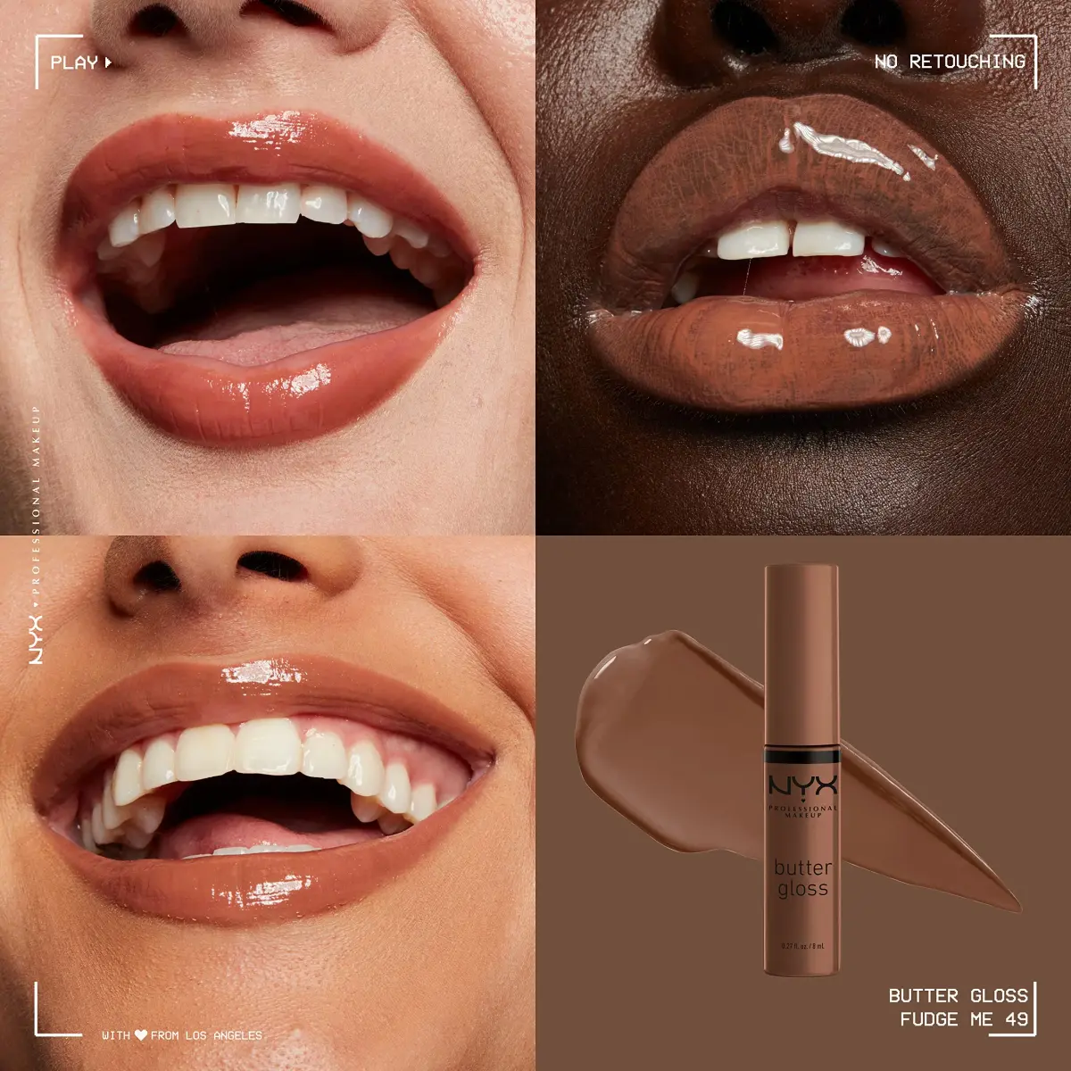 NYX PROFESSIONAL MAKEUP Butter Gloss "Brown Sugar" Non-Sticky Lip Gloss, Shade: Fudge Me (Warm Brown) - view 3