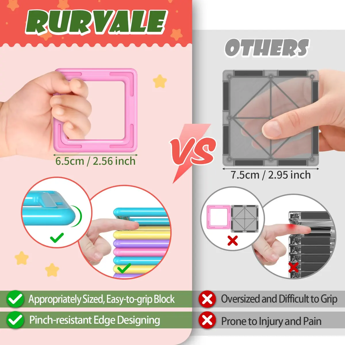 Rurvale Magnetic Building Blocks 44pcs | STEM Montessori Toy for Girls & Boys Age 3-8 - view 6