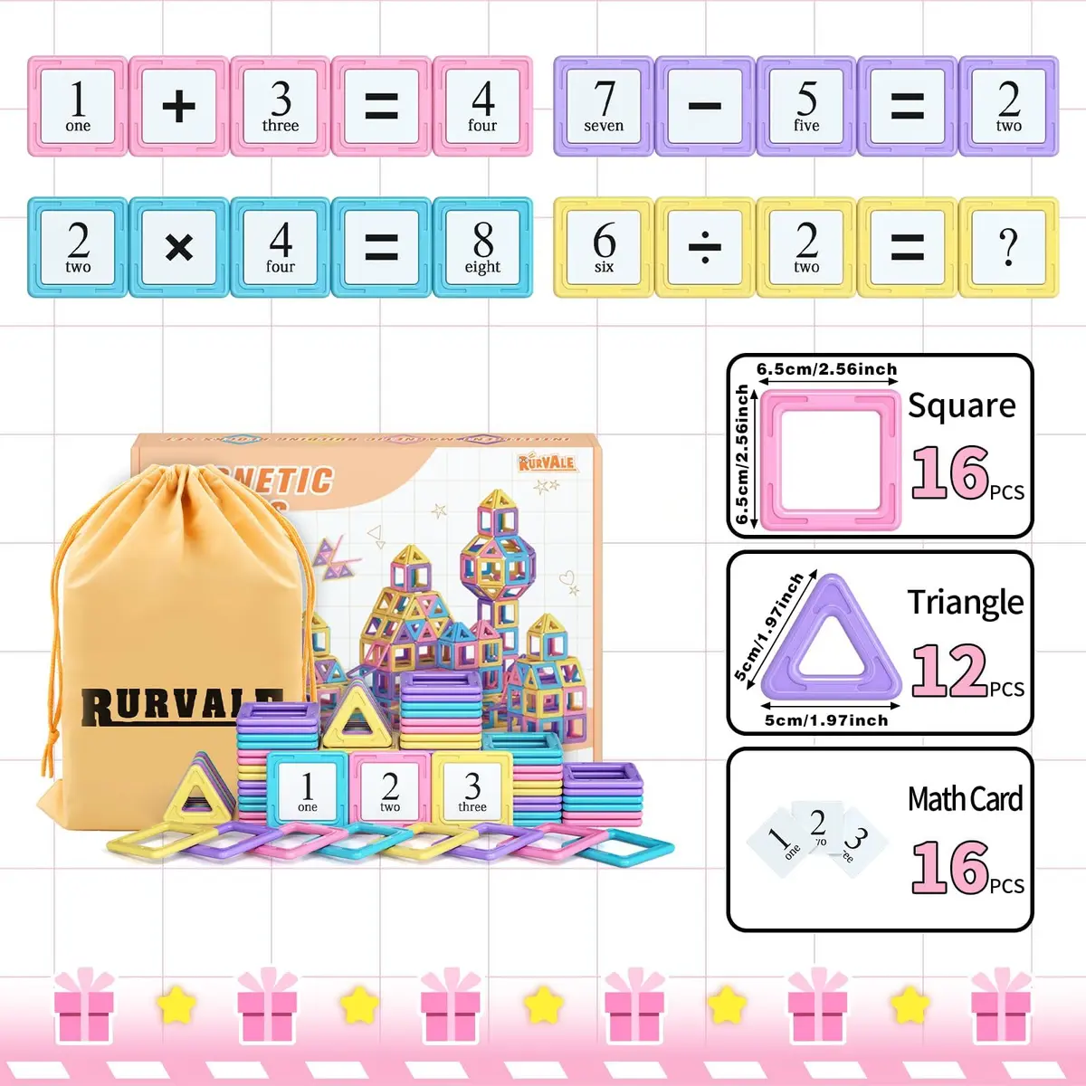 Rurvale Magnetic Building Blocks 44pcs | STEM Montessori Toy for Girls & Boys Age 3-8 - view 2
