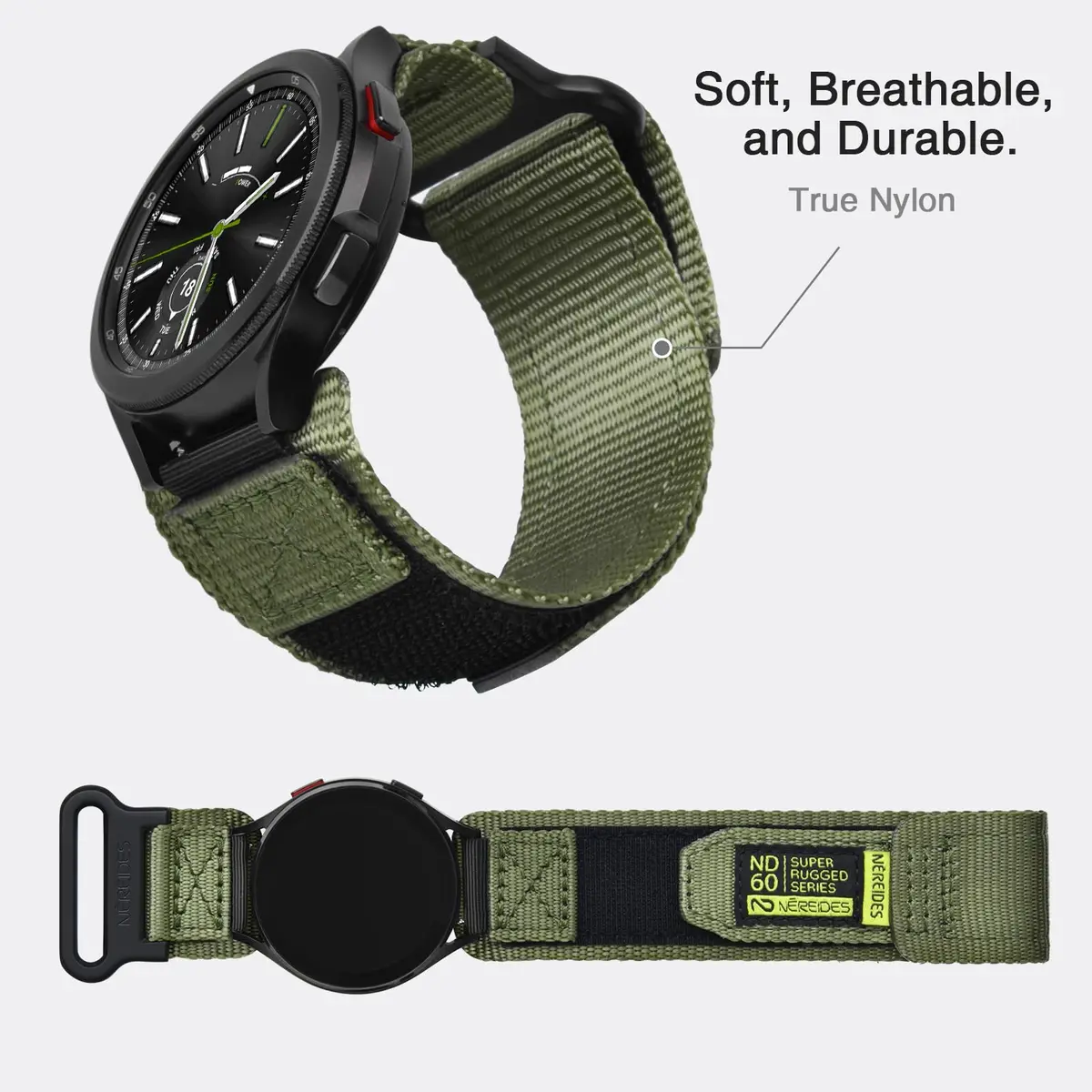 Nereides Nylon Watch Band Compatible with Samsung Galaxy Watch 7/6/5/4 40mm 44mm, 20mm Sport Strap (Army Green, L) - view 4