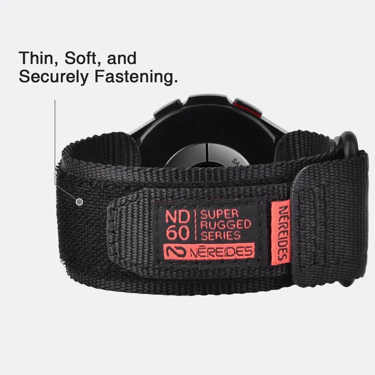 Nereides Black Nylon Watch Band for Samsung Galaxy Watch 7/6/5/4 40mm 44mm | Compatible with 20mm Smartwatches - view 6
