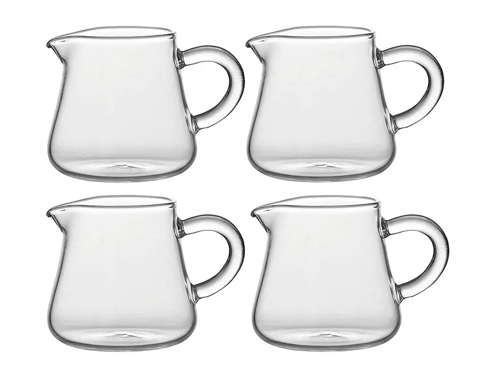 Mozacona Mini Glass Creamer Pitcher 70ml (2.37 Fl Oz) | Set of 4 Classic Style Jugs - main product image
