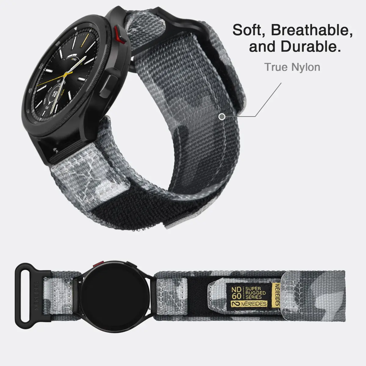 Nereides 20mm Nylon Watch Band for Samsung Galaxy Watch 7/6/5/4 40mm 44mm, Classic 42mm 46mm, 5 Pro 45mm, Active 2 40mm 44mm | Breathable Camouflage Sports Strap - view 4