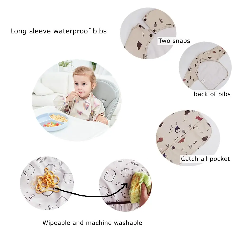 GZMM Waterproof Baby Bibs Long Sleeve Feeding Bib with Food Catcher | Easy Clean & Washable for Toddler 12-24 months - view 2
