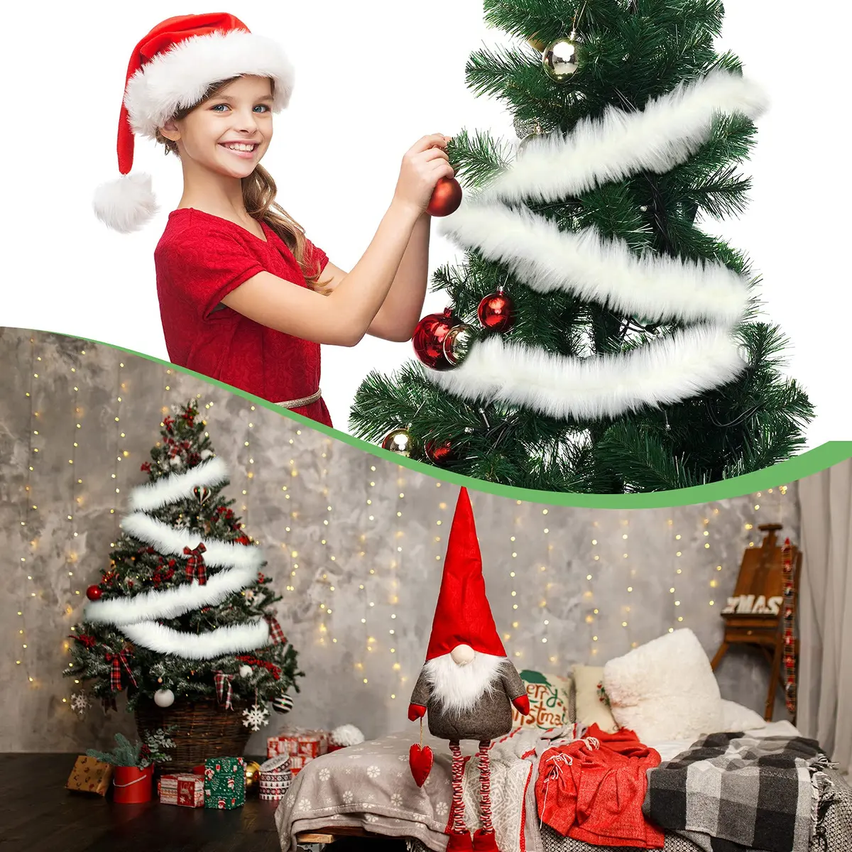 WILLBOND White Faux Fur Trim Ribbon 3.9in x 11.5ft | Fluffy Christmas Craft Decor - view 7