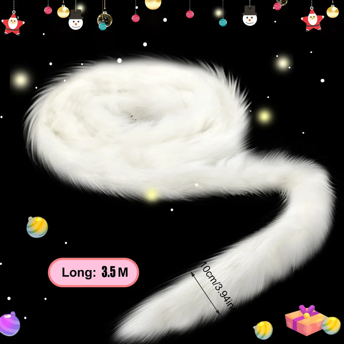 WILLBOND White Faux Fur Trim Ribbon 3.9in x 11.5ft | Fluffy Christmas Craft Decor - view 2