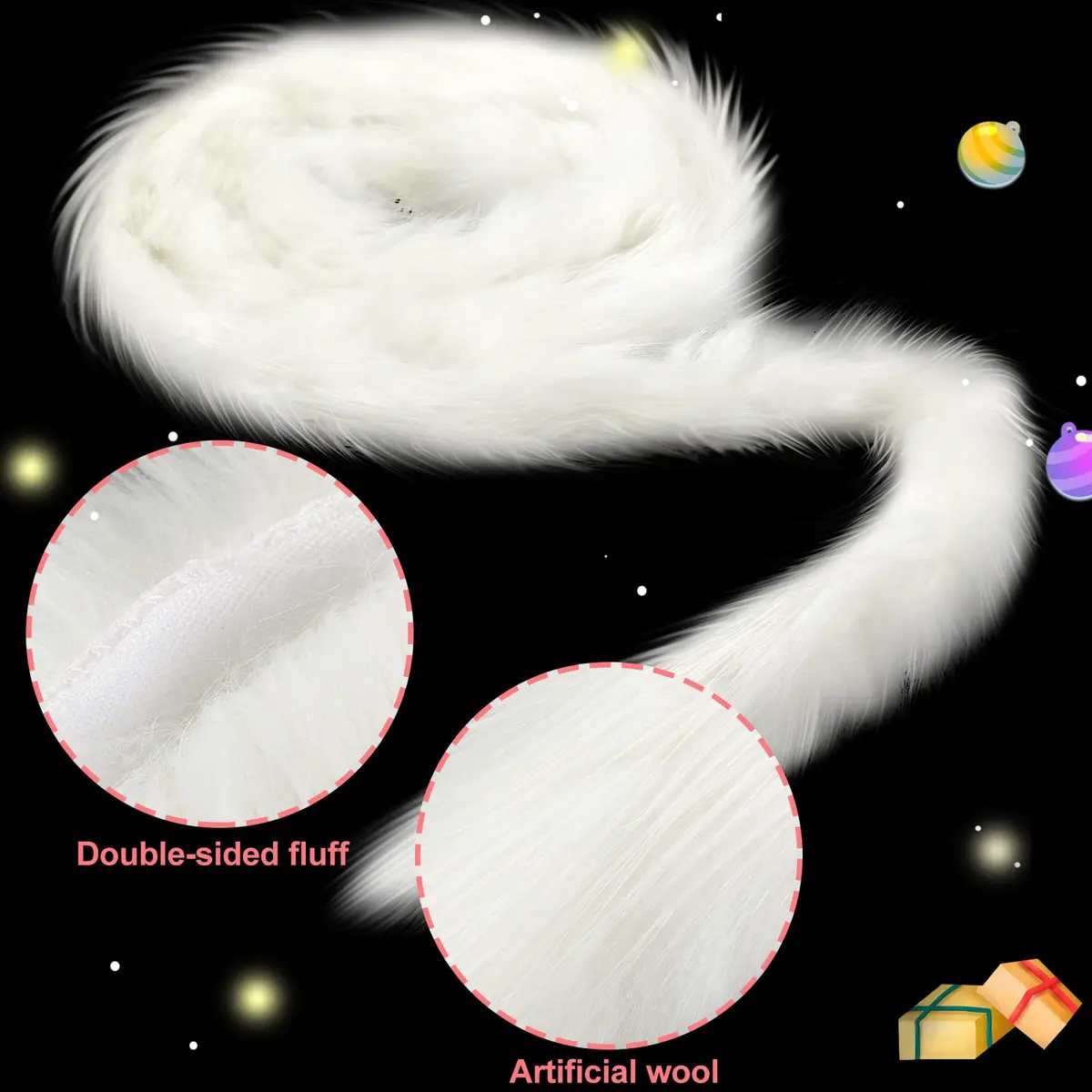 WILLBOND White Faux Fur Trim Ribbon 3.9in x 11.5ft | Fluffy Christmas Craft Decor - view 3