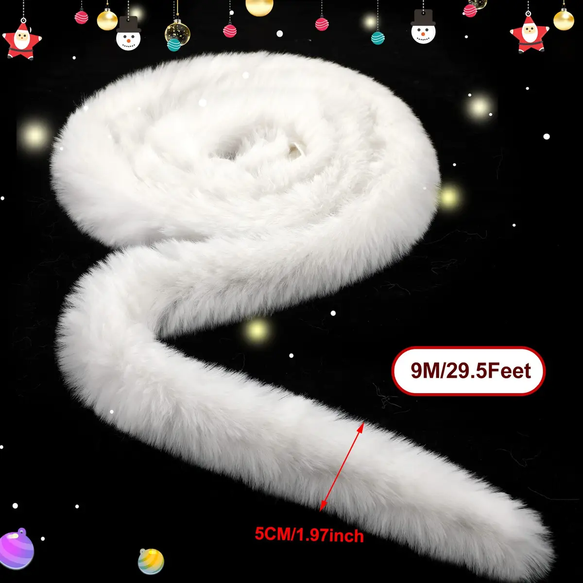 WILLBOND White Faux Fur Trim Ribbon 1.97in x 29.5ft | Fluffy Christmas Craft Decor - view 2